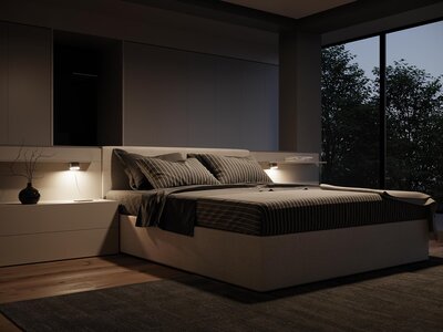 Im Schlafzimmer sorgt die Unterbauleuchte für ein angenehmes Ambiente - kabellos und puristisch im Design.